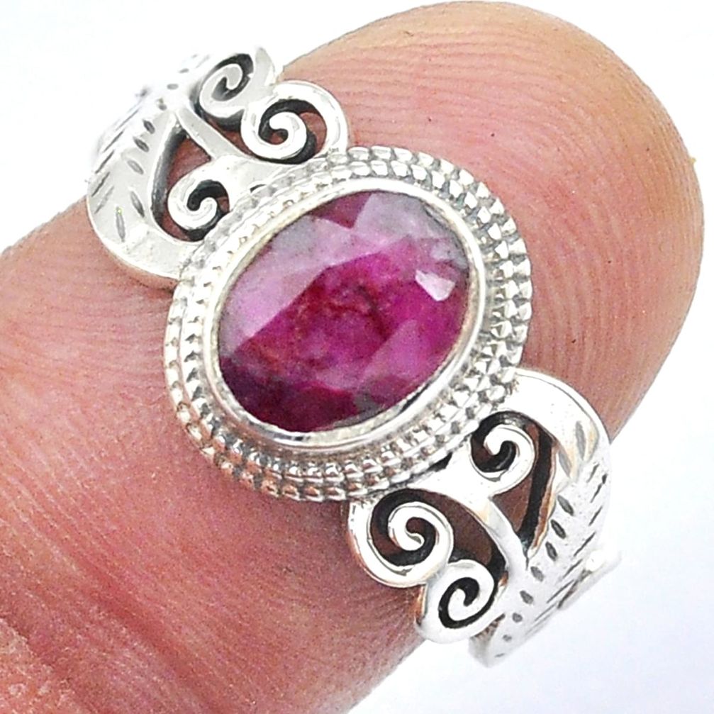 925 sterling silver 2.02cts faceted natural red ruby ring jewelry size 8 u56360