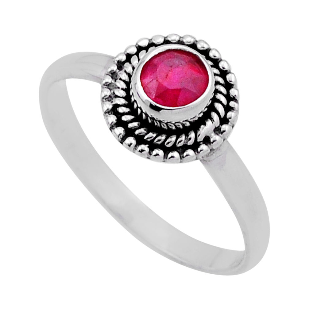 925 sterling silver 0.77cts faceted natural red ruby ring jewelry size 9 n43916