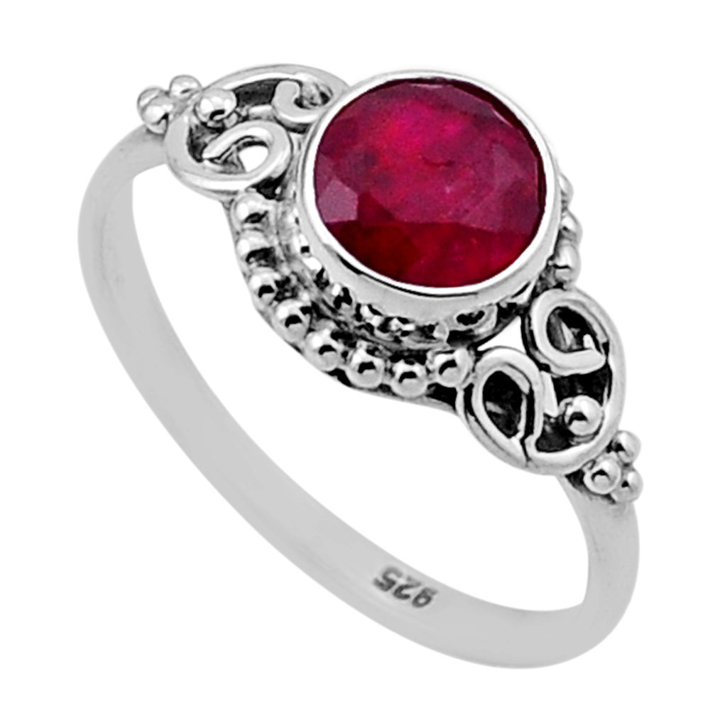 925 sterling silver 2.38cts faceted natural red ruby round ring size 6.5 n47862