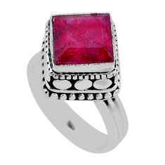 925 sterling silver 5.33cts faceted natural red ruby square ring size 6.5 n43286