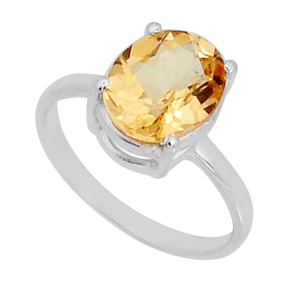 925 sterling silver 4.39cts faceted natural yellow beryl oval ring size 7 y2115