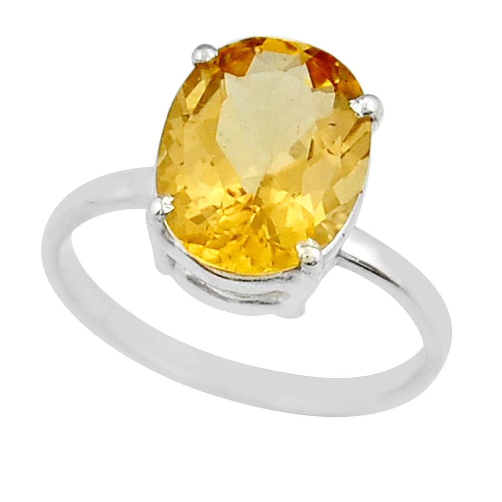 925 sterling silver 5.45cts faceted natural yellow beryl oval ring size 8 y25947