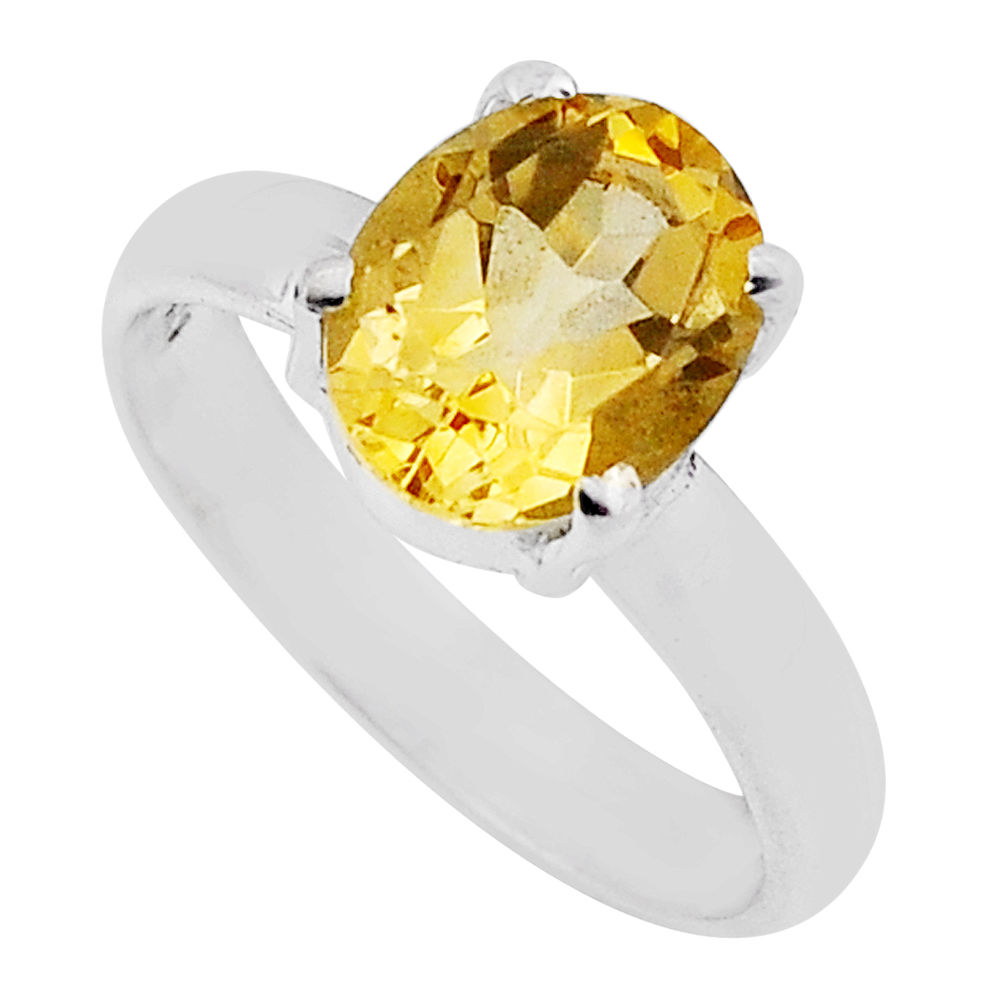 925 sterling silver 4.06cts faceted natural yellow citrine ring size 7.5 n35197