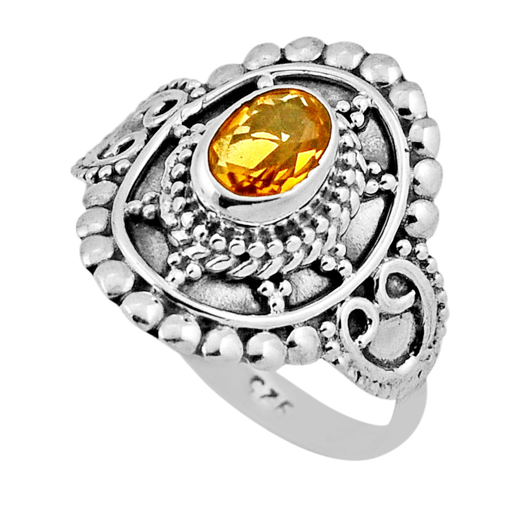 925 sterling silver 1.45cts faceted natural yellow citrine ring size 8.5 n37985