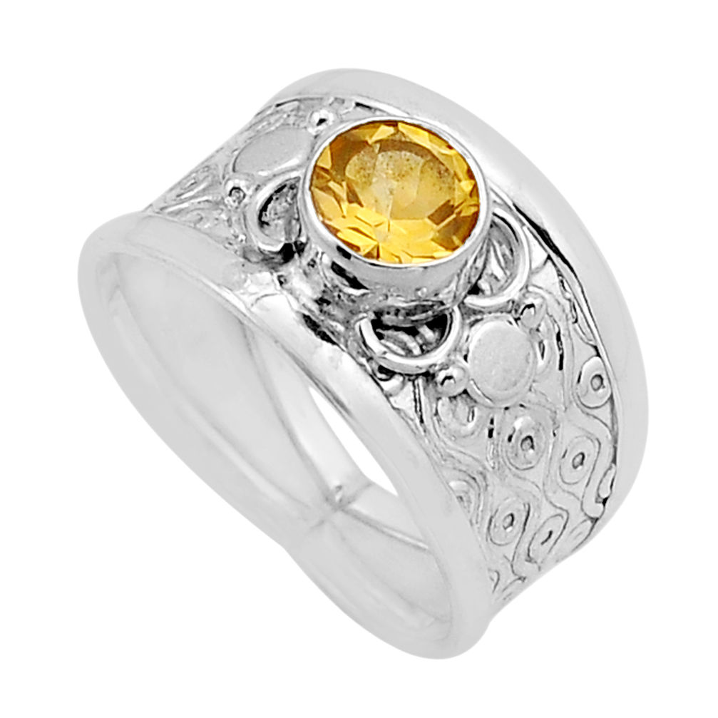 925 sterling silver 0.91cts faceted natural yellow citrine ring size 6.5 n53964