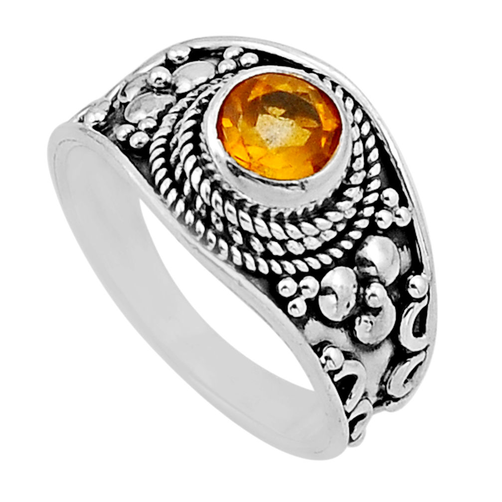 925 sterling silver 0.80cts faceted natural yellow citrine ring size 6.5 n53986
