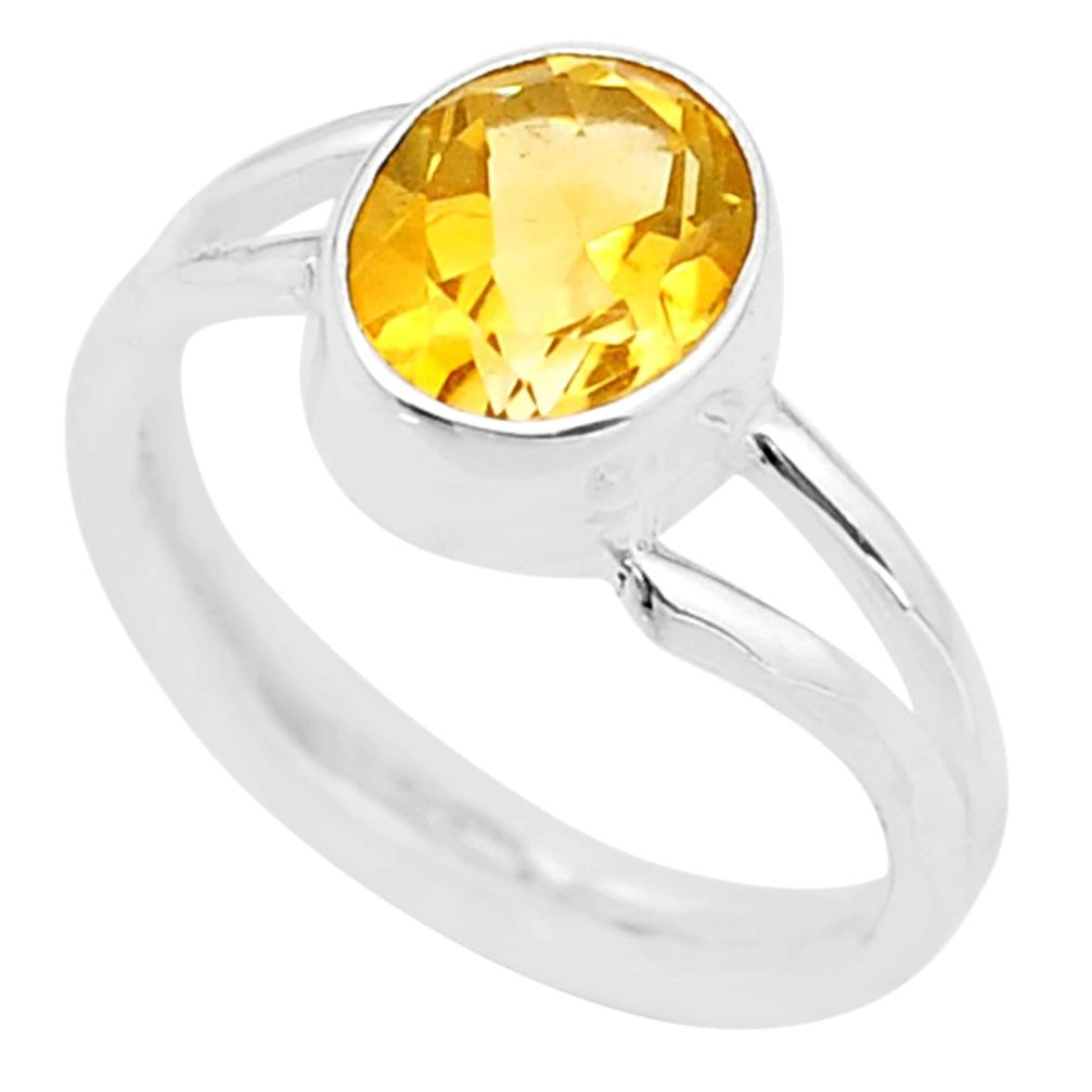 925 sterling silver 3.12cts faceted natural yellow citrine ring size 6 u39887