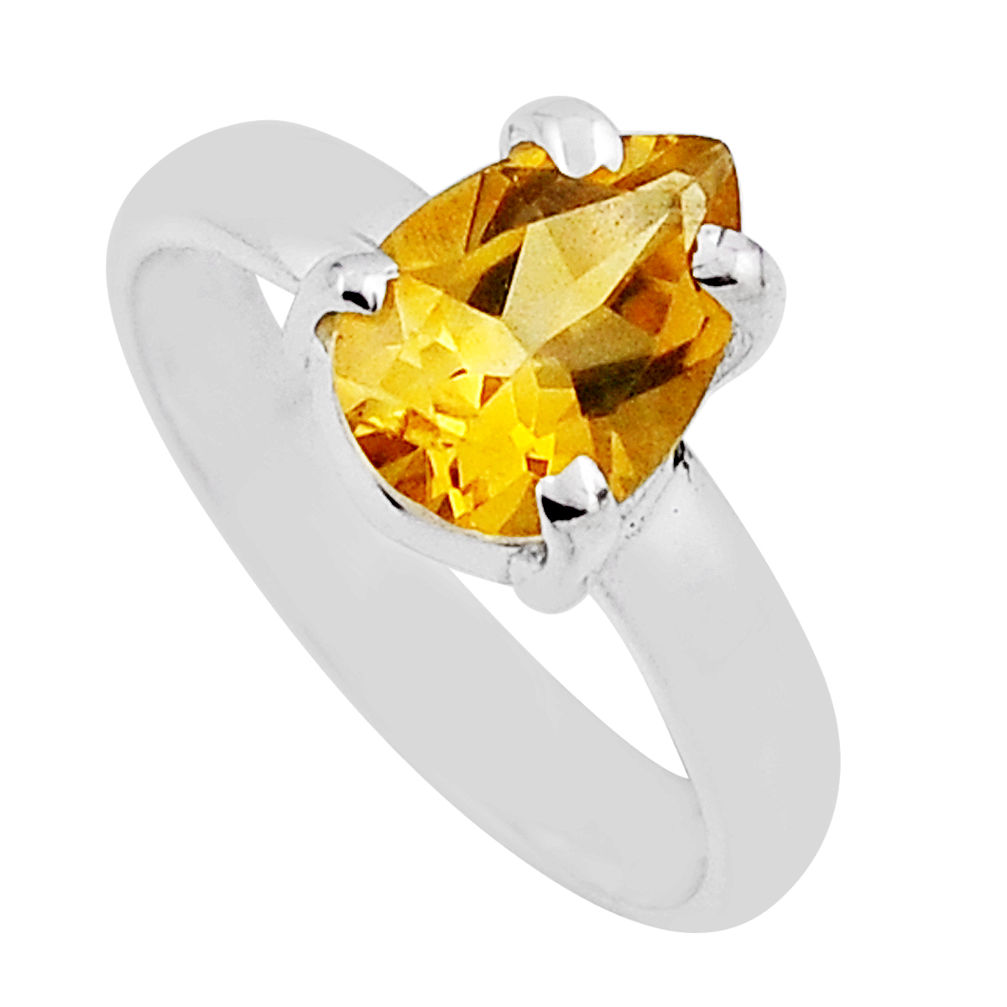 925 sterling silver 2.17cts faceted natural yellow citrine ring size 7 n35200