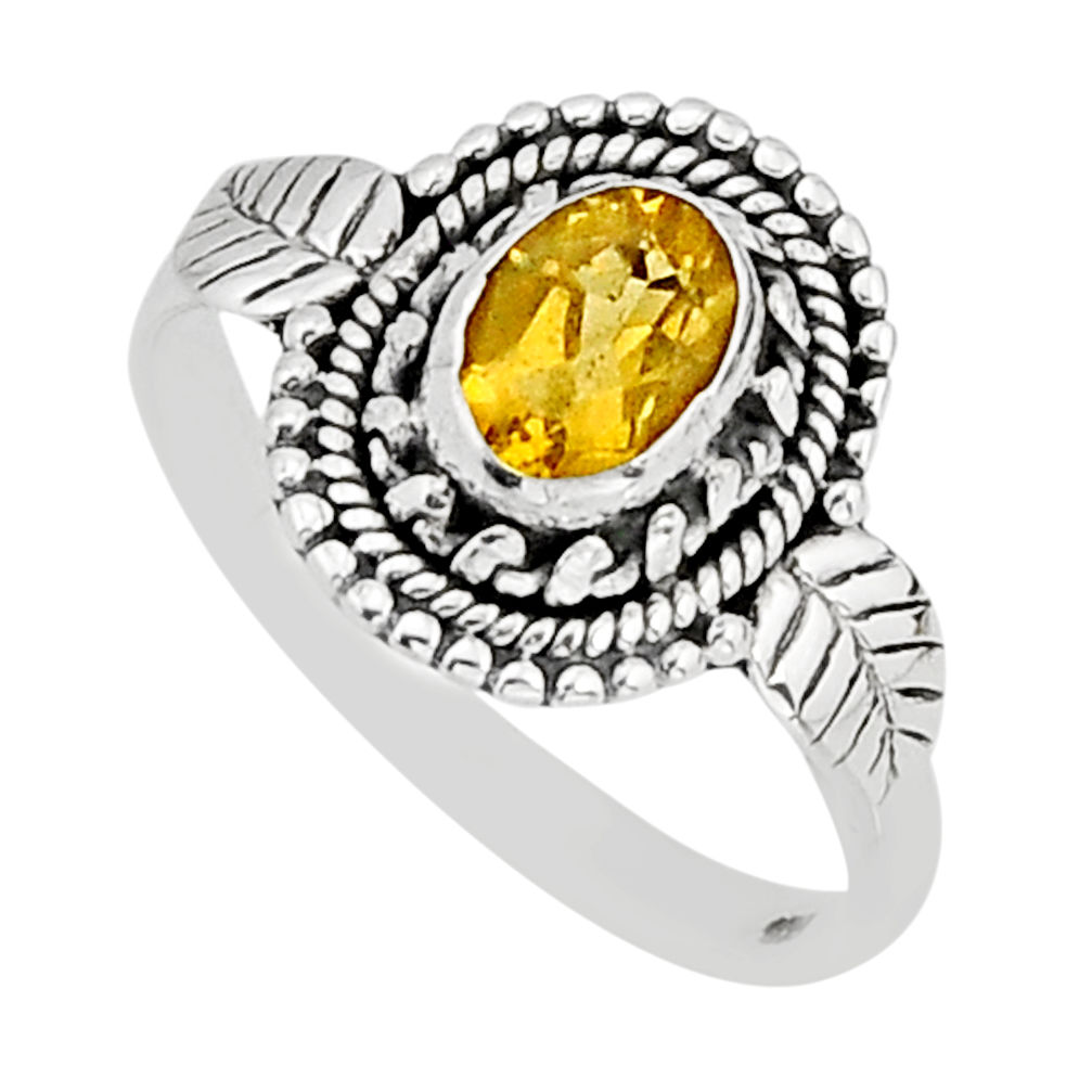 925 sterling silver 1.39cts faceted natural yellow citrine ring size 8.5 y76813
