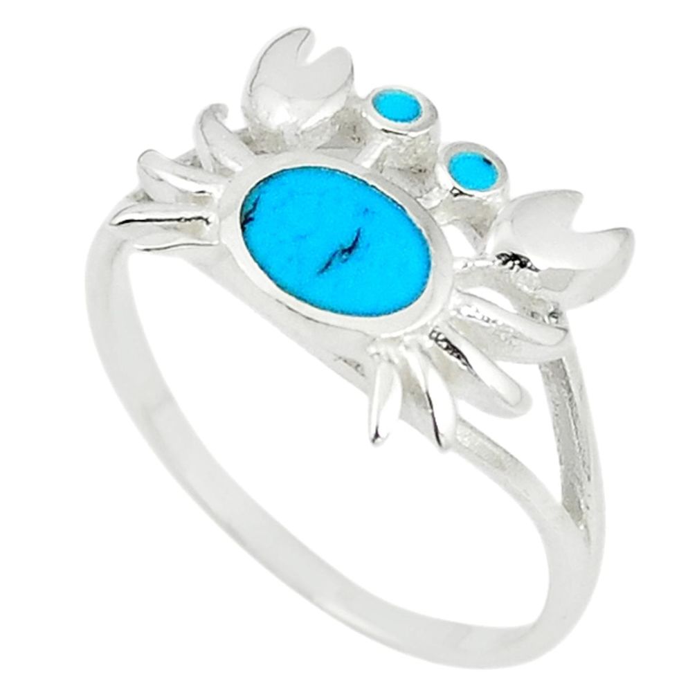 925 sterling silver fine blue turquoise enamel crab ring size 8 a67715 c13376