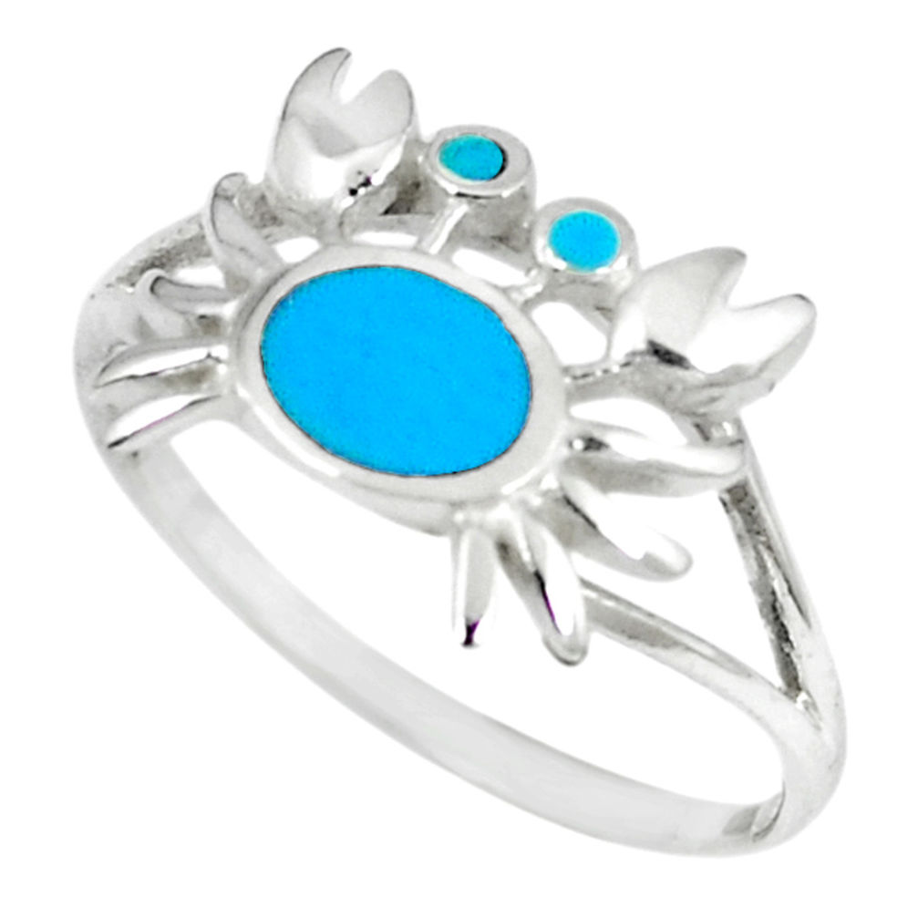 LAB 925 sterling silver fine blue turquoise enamel crab ring size 9 a66716 c13370