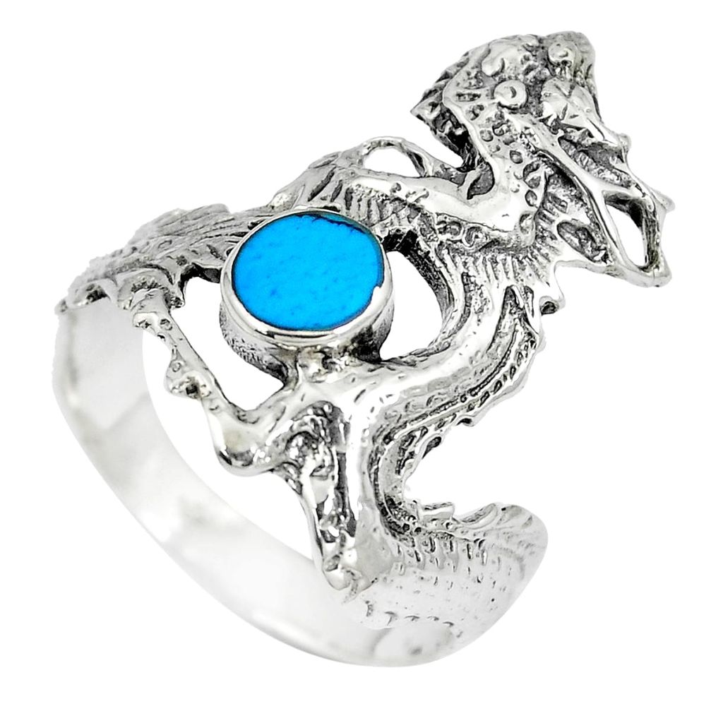 925 sterling silver 4.65gms fine blue turquoise enamel dragon ring size 9 c12635