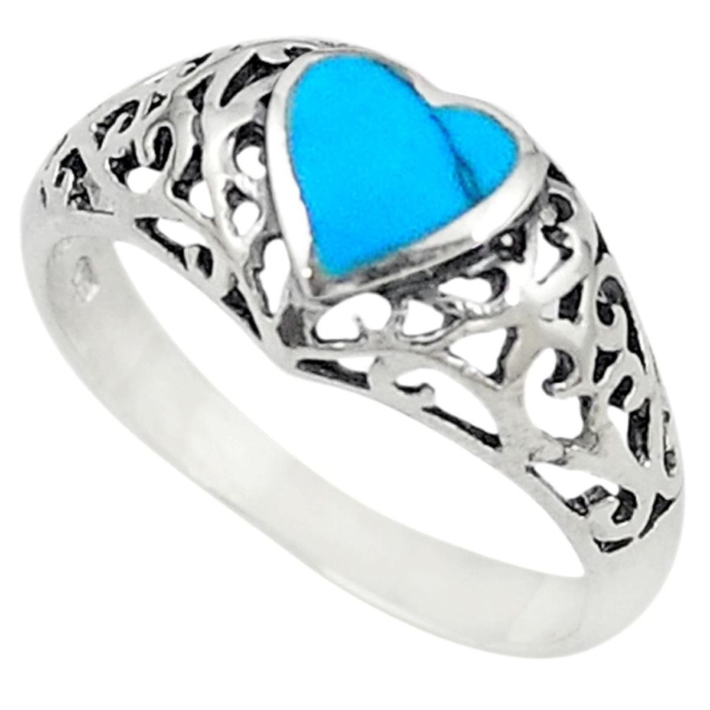 925 sterling silver fine blue turquoise enamel heart ring size 7.5 c21908