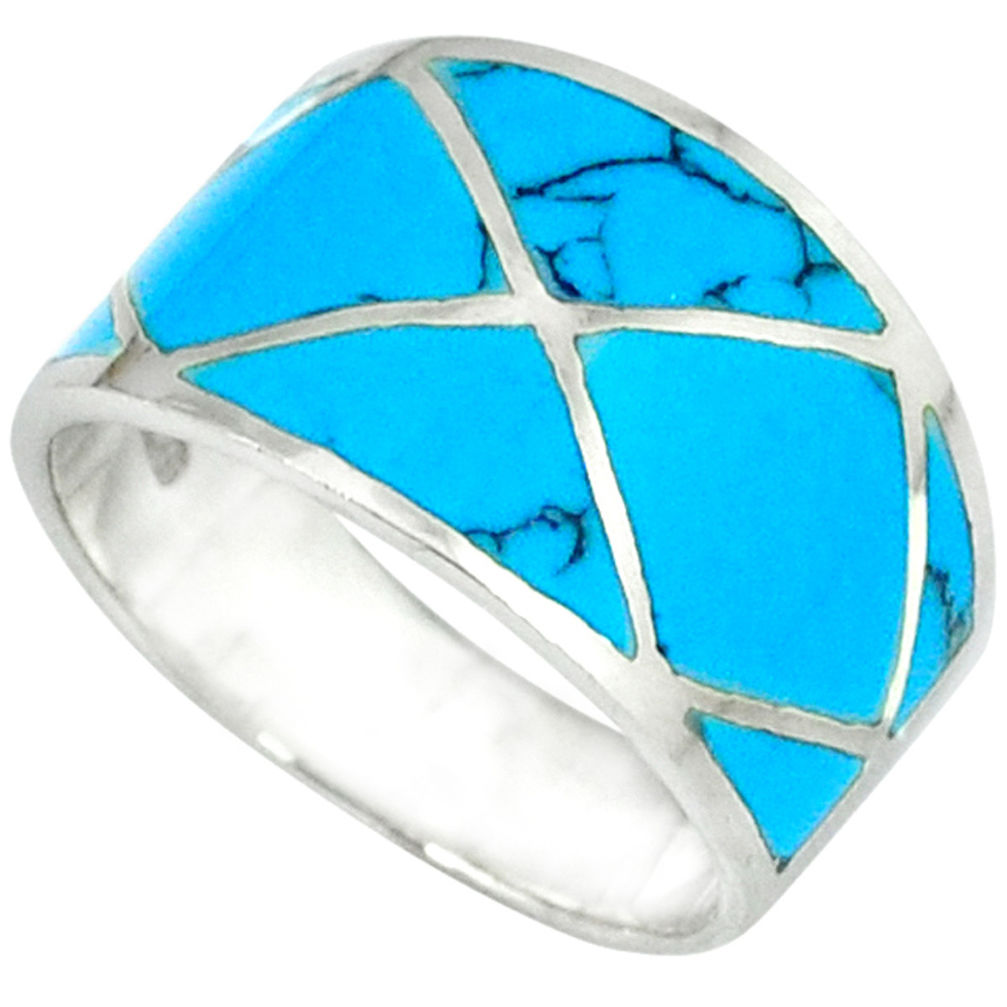 925 sterling silver fine blue turquoise enamel ring size 6.5 a39780 c13088
