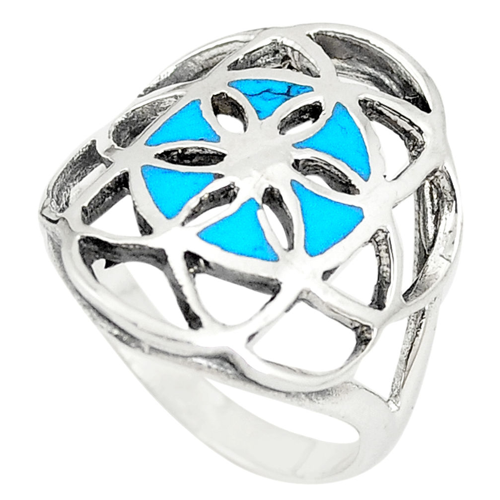 LAB 925 sterling silver fine blue turquoise enamel ring jewelry size 7.5 c12157