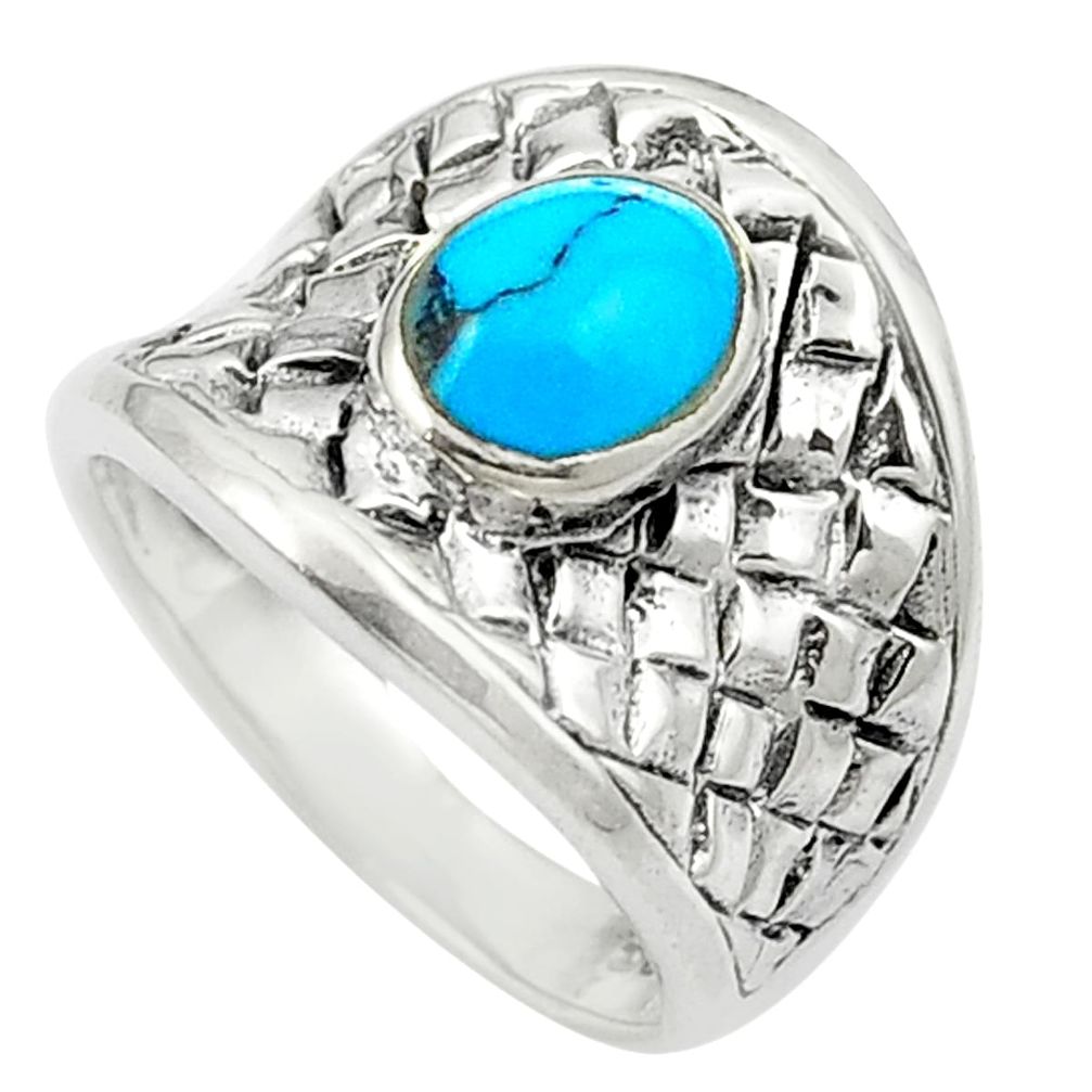 925 sterling silver fine blue turquoise enamel ring jewelry size 5.5 c12359