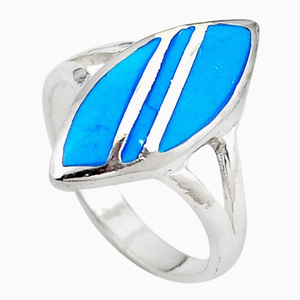 925 sterling silver fine blue turquoise enamel ring jewelry size 8.5 c12858