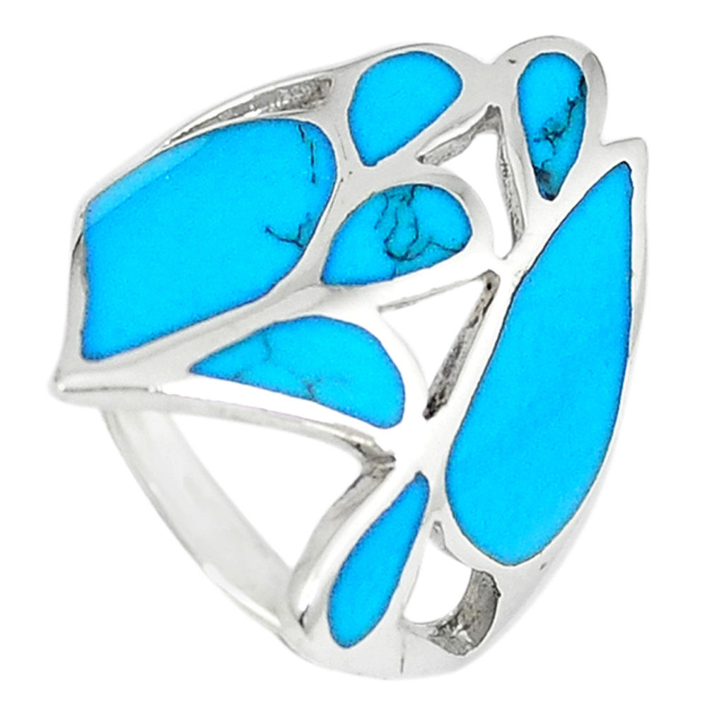 925 sterling silver fine blue turquoise enamel ring jewelry size 6 a66754 c13584