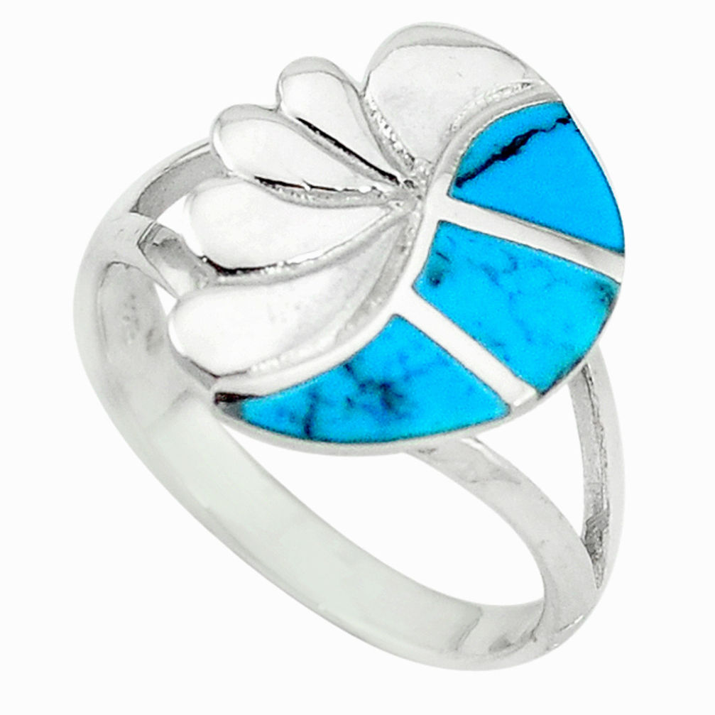 LAB 925 sterling silver fine blue turquoise enamel ring jewelry size 7 c21911
