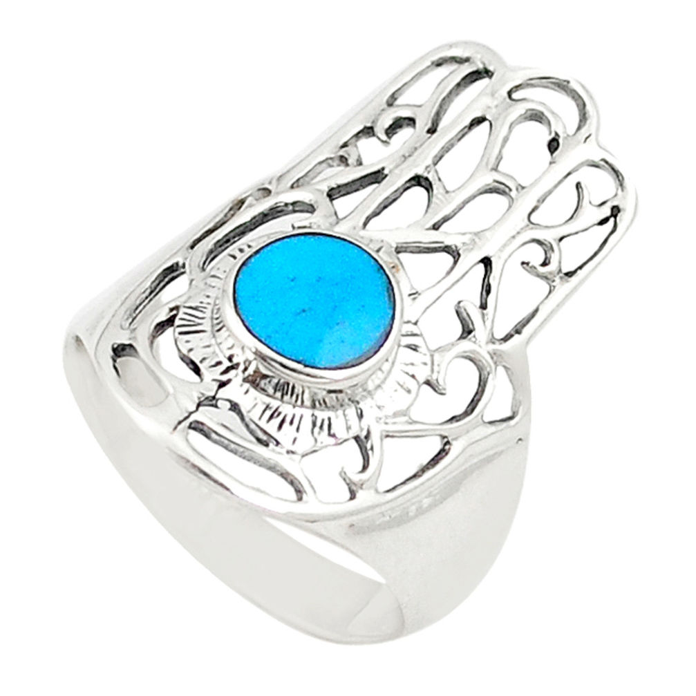 LAB 925 sterling silver fine blue turquoise hand of god hamsa ring size 6 c21654