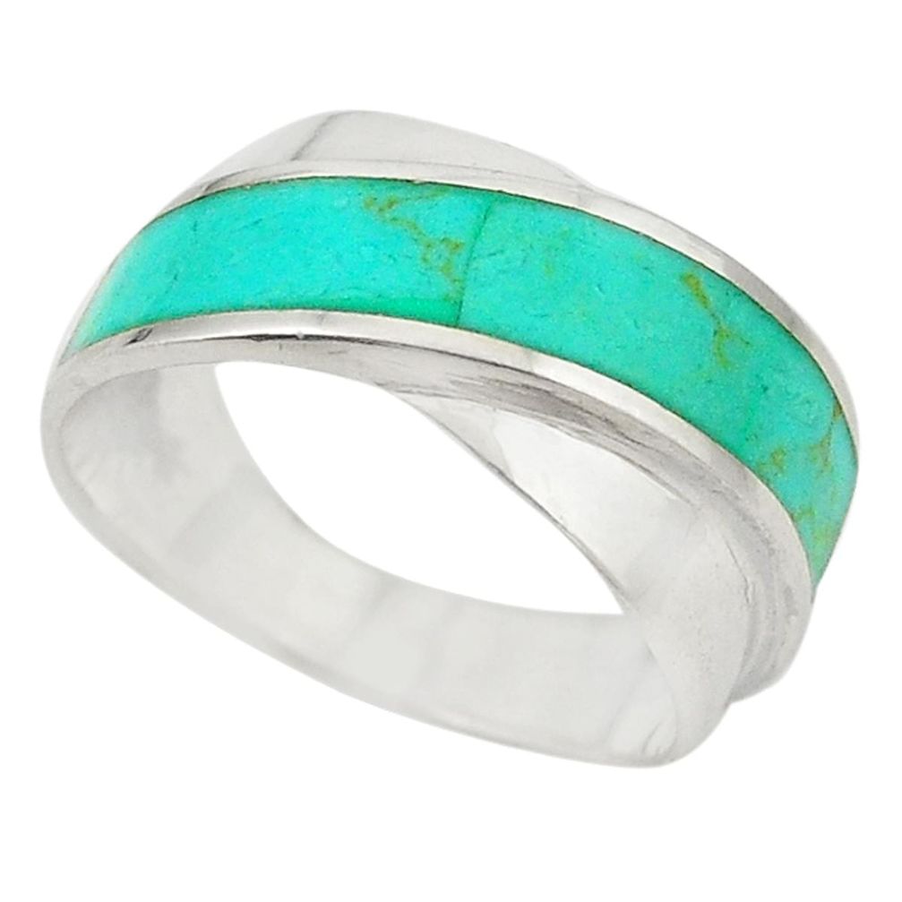 925 sterling silver fine green turquoise enamel ring jewelry size 7.5 c21988