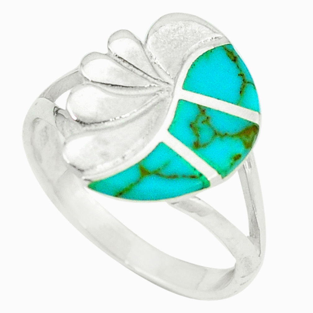 LAB 925 sterling silver fine green turquoise enamel ring size 8 a49472 c13126