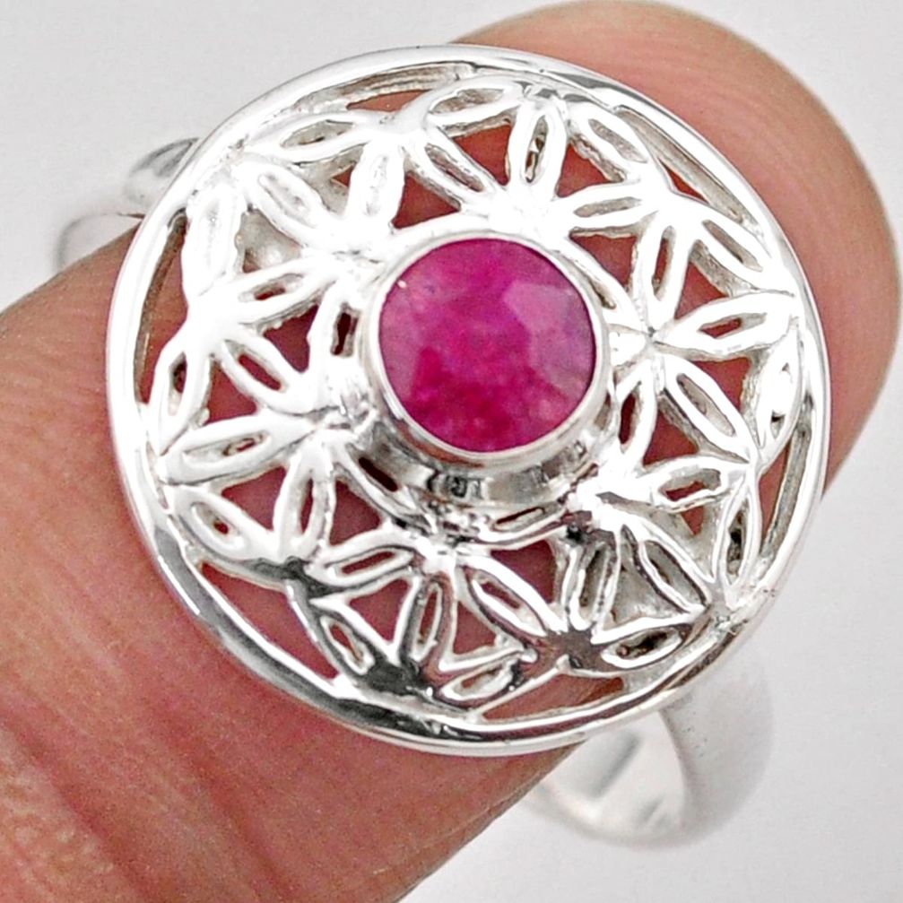 925 sterling silver 0.91cts flower of life natural red ruby ring size 9.5 t89544