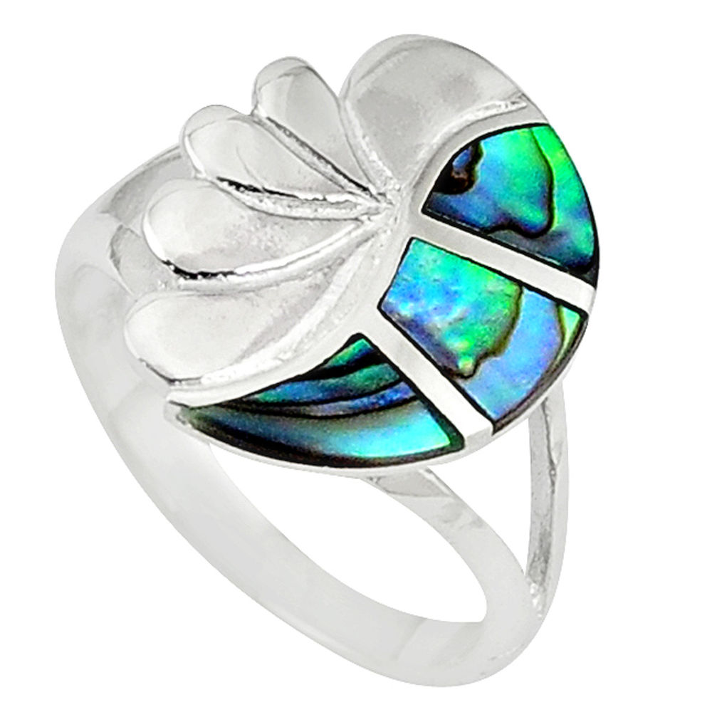 925 sterling silver green abalone paua seashell ring size 6.5 a58871 c13274