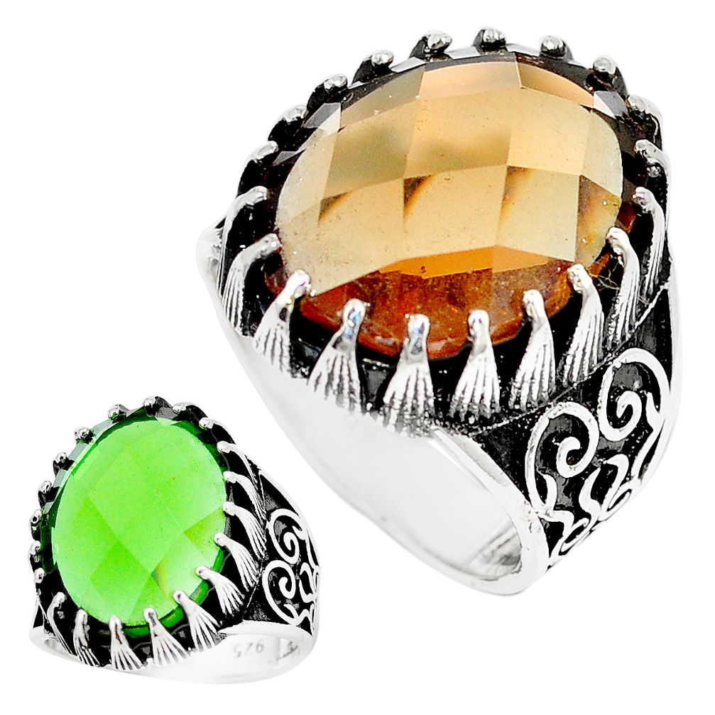 925 sterling silver 14.33cts green alexandrite (lab) mens ring size 9.5 c11069