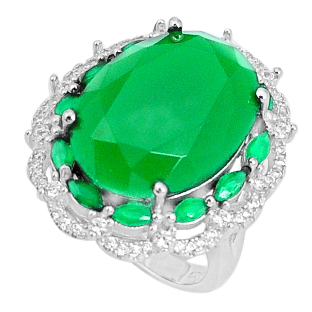 LAB 925 sterling silver 17.10cts green chalcedony topaz ring size 6 c19152