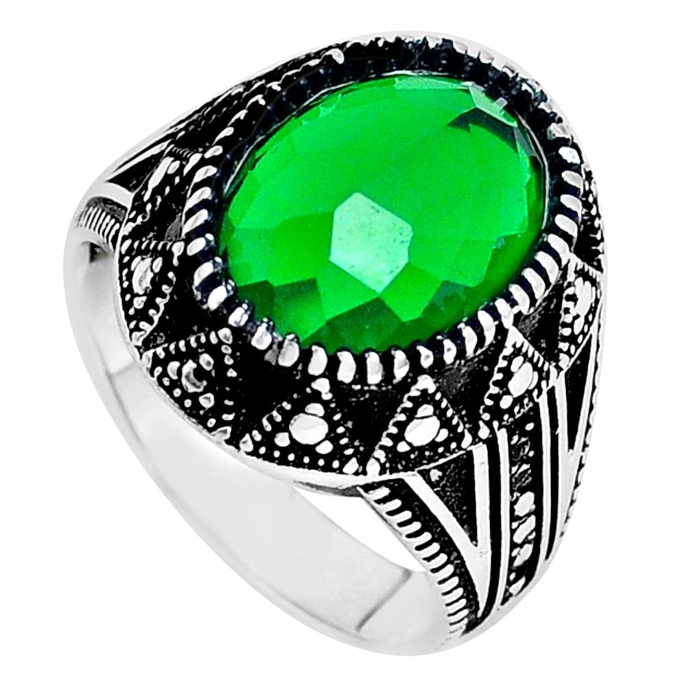 6.20cts green emerald (lab) 925 sterling silver mens ring jewelry size 9 c11504