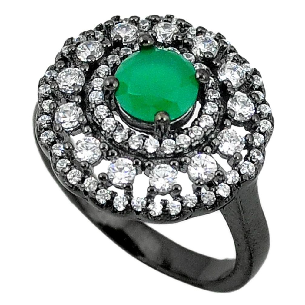 925 sterling silver green emerald quartz black rhodium topaz ring size 7 c22969