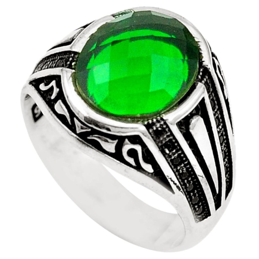 925 sterling silver green emerald quartz topaz mens ring size 10.5 c11385