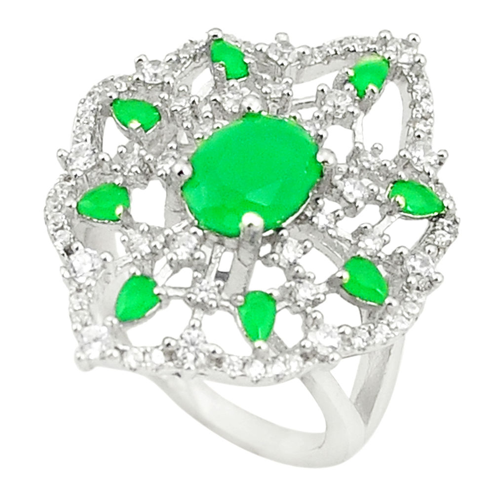 925 sterling silver green emerald quartz white topaz ring size 6 c19187