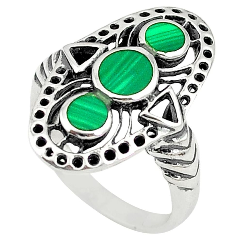 925 sterling silver green malachite (pilot's stone) ring size 5.5 c22329