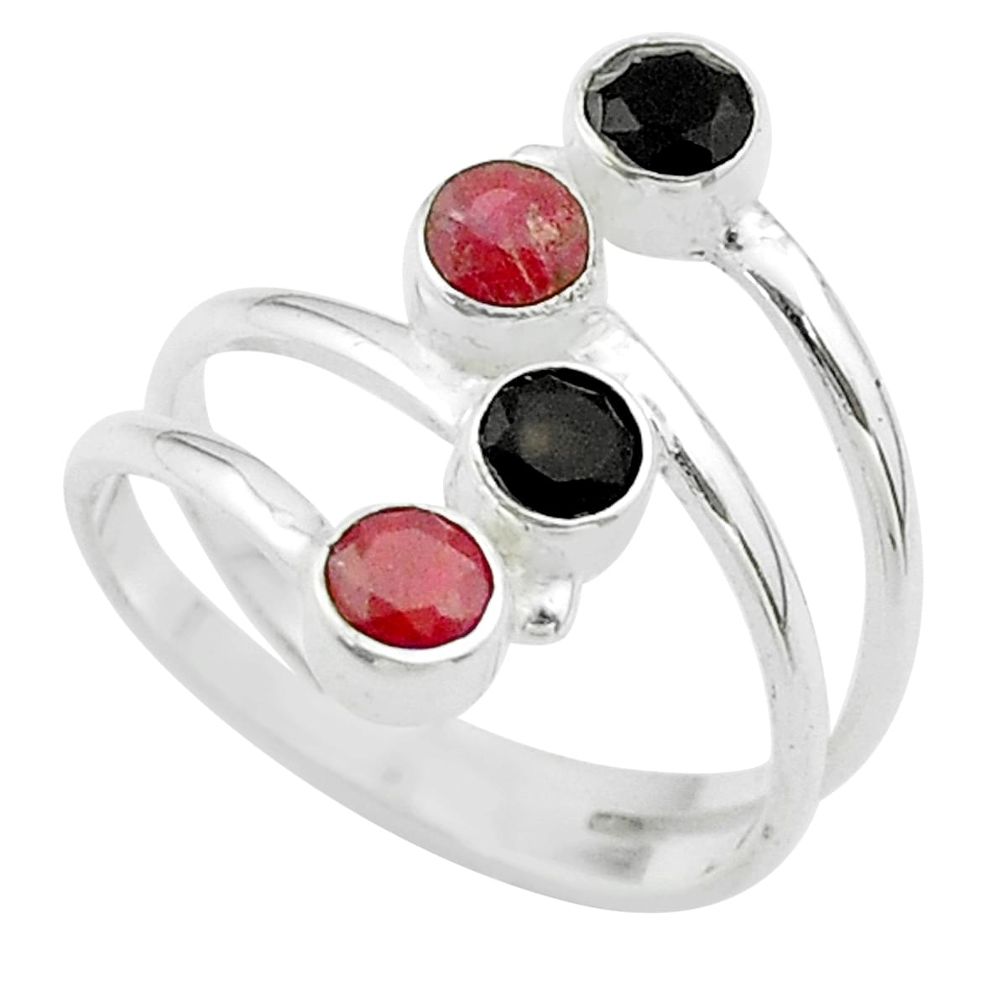 925 sterling silver 1.61cts halloween natural black onyx ruby ring size 8 t57651