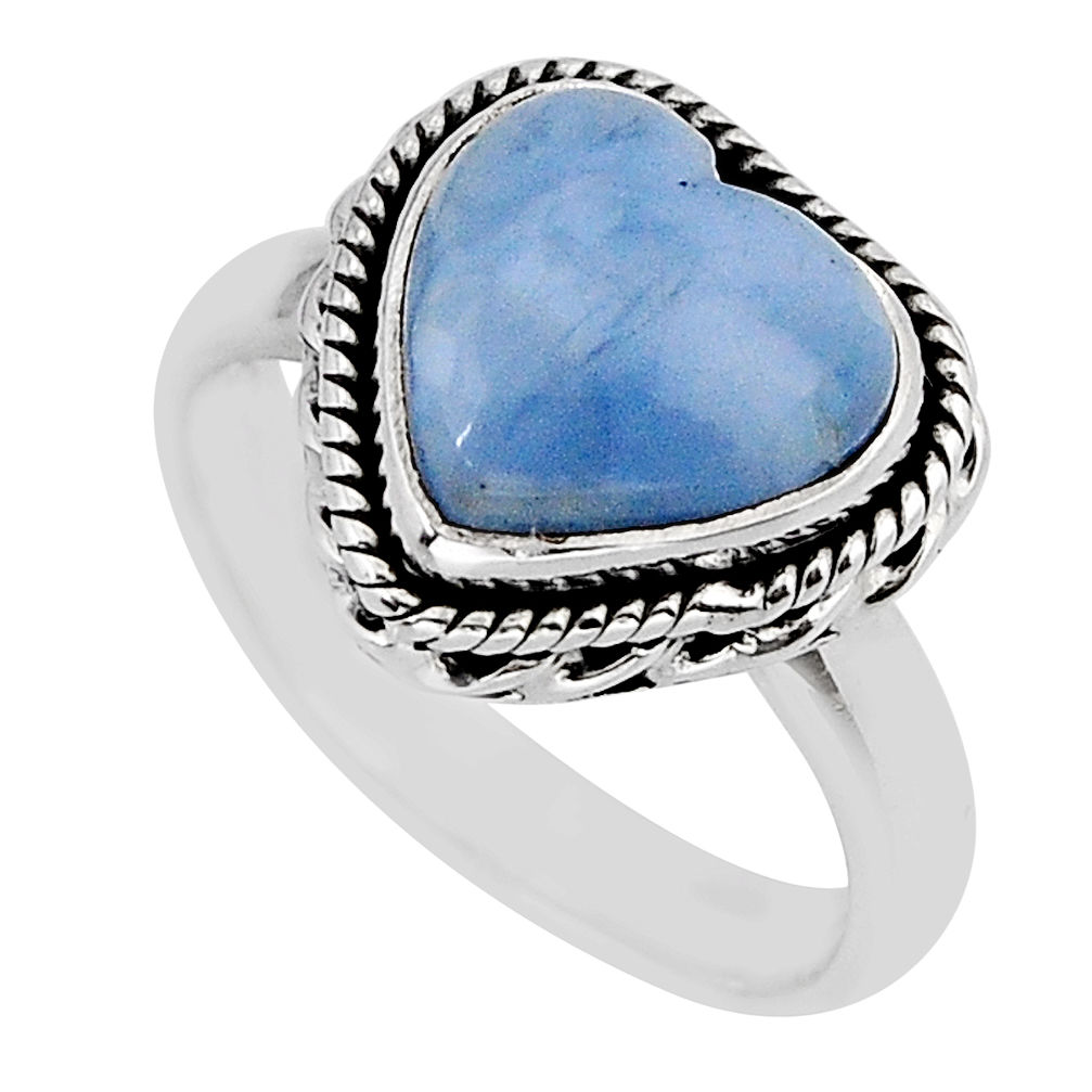 925 sterling silver 5.38cts heart natural blue owyhee opal ring size 6.5 y62655