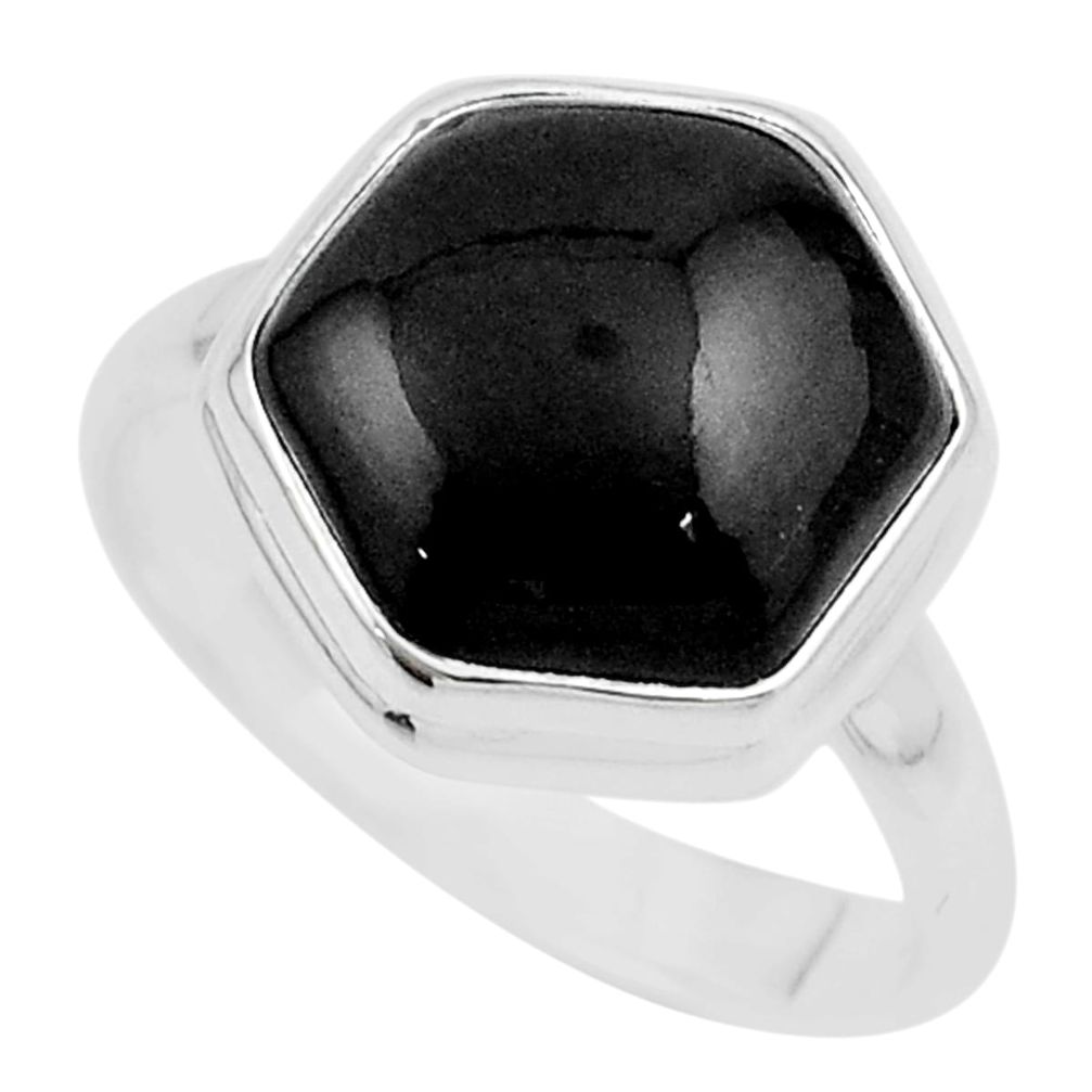 925 sterling silver 6.38cts hexagon natural black onyx ring size 7 u23027