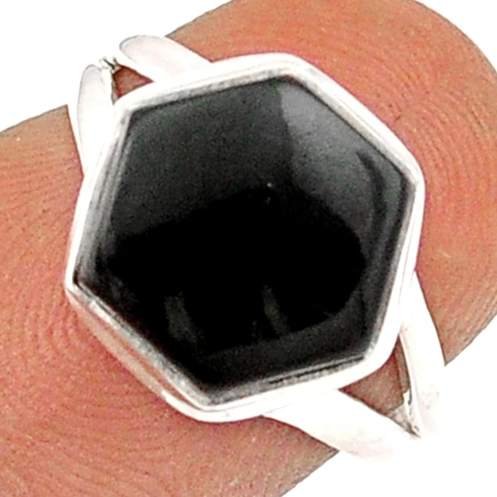 925 sterling silver 5.42cts hexagon natural black onyx ring size 5.5 t85683