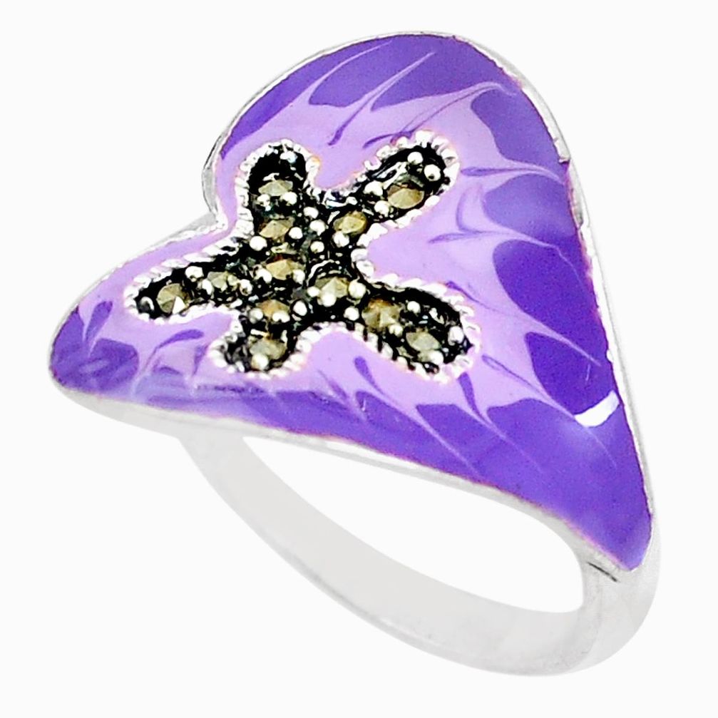 925 sterling silver 6.48gms marcasite enamel ring jewelry size 8.5 c16103