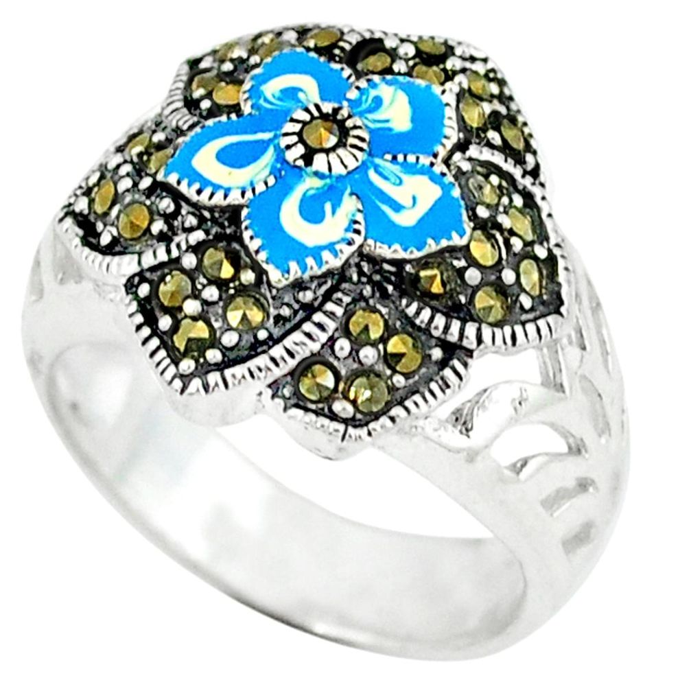 925 sterling silver marcasite multi color enamel ring jewelry size 8.5 c18463