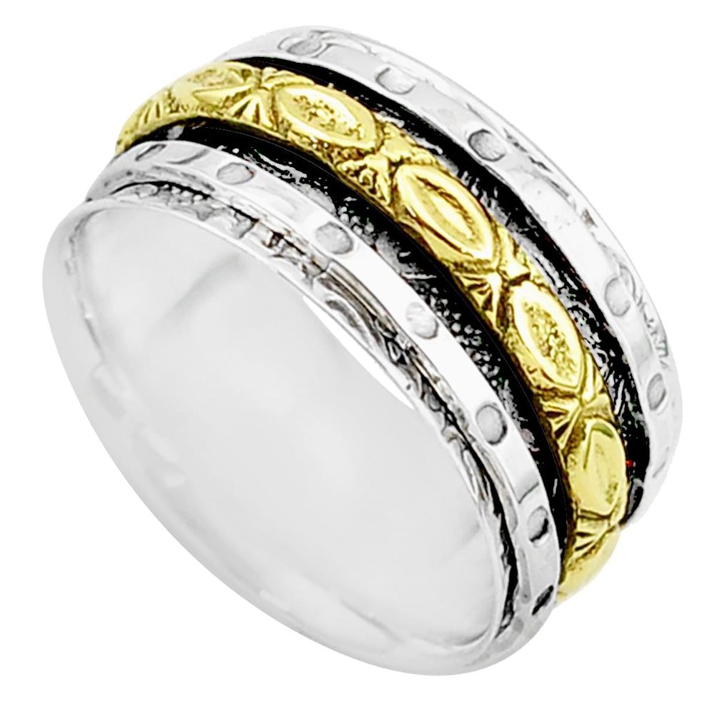 925 sterling silver 7.26gms meditation two tone spinner band ring size 11 t5690