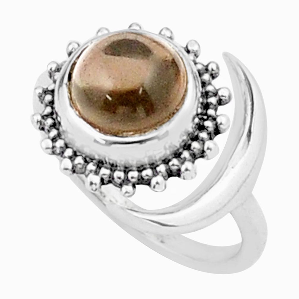 925 sterling silver 3.27cts moon brown smoky topaz adjustable ring size 6 u33768
