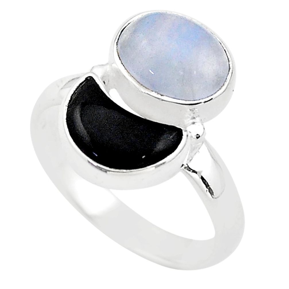 925 sterling silver 7.17cts moon natural blue lace agate onyx ring size 8 t68678