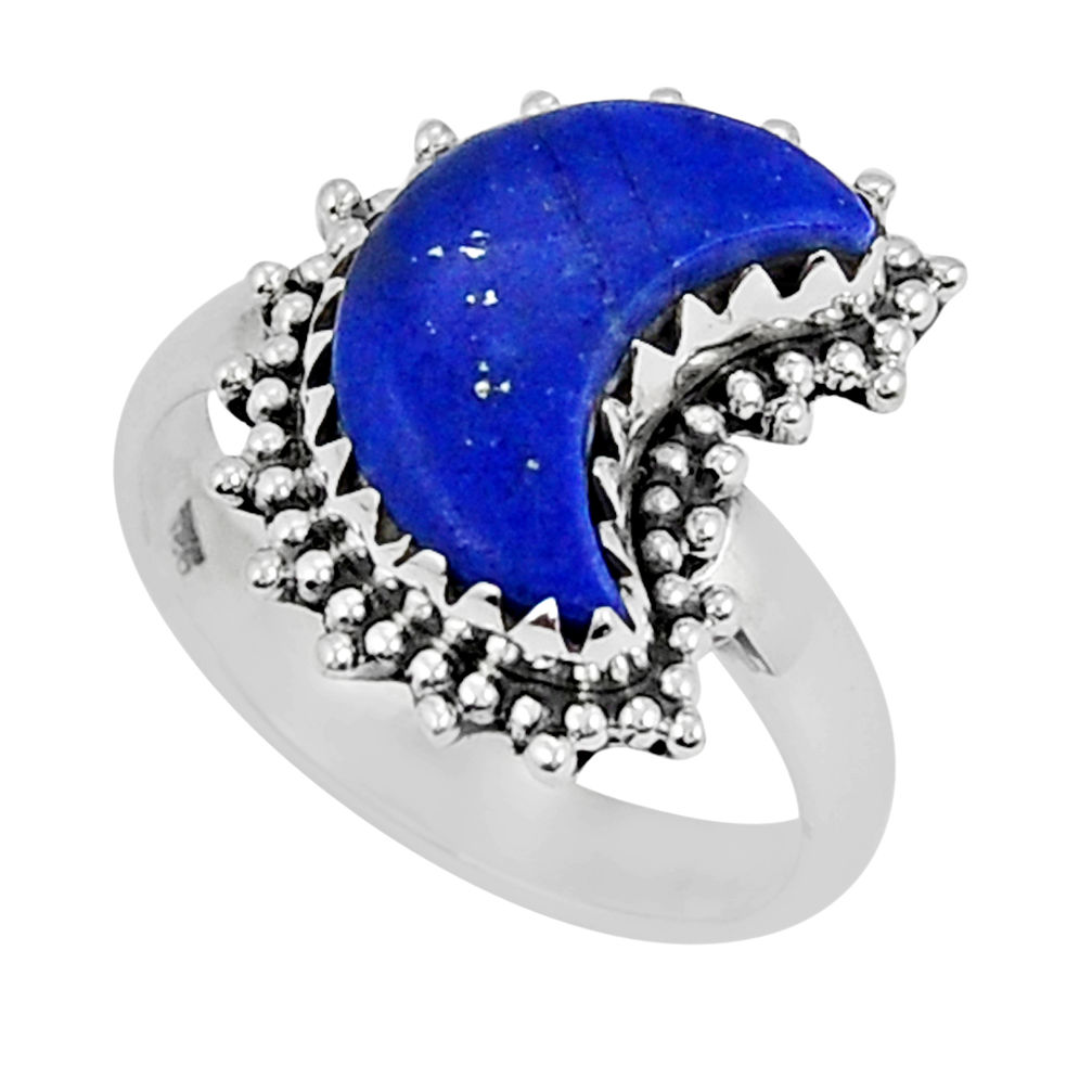 925 sterling silver 6.03cts moon natural blue lapis lazuli ring size 8 y24543