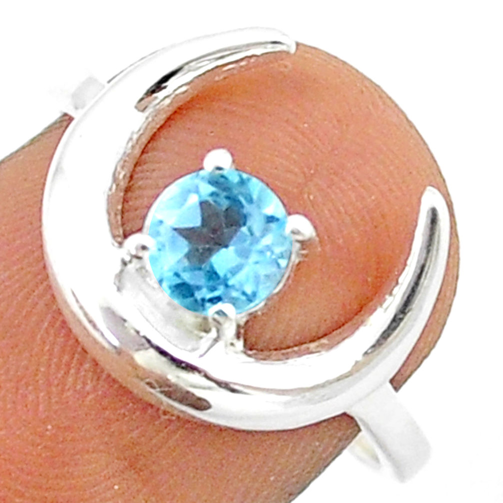 925 sterling silver 0.91cts moon natural blue topaz round ring size 7 u20480