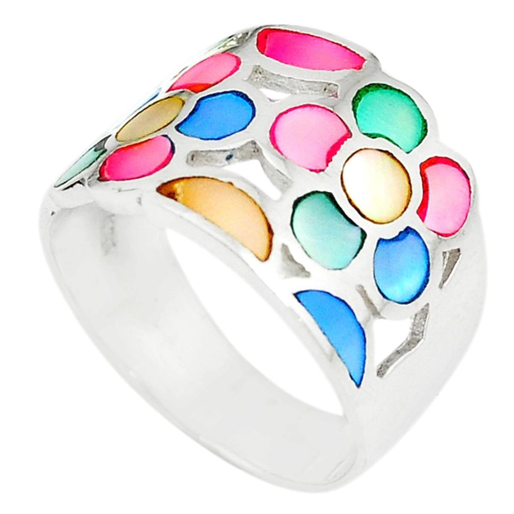 925 sterling silver multi color blister pearl enamel ring size 8.5 c13000