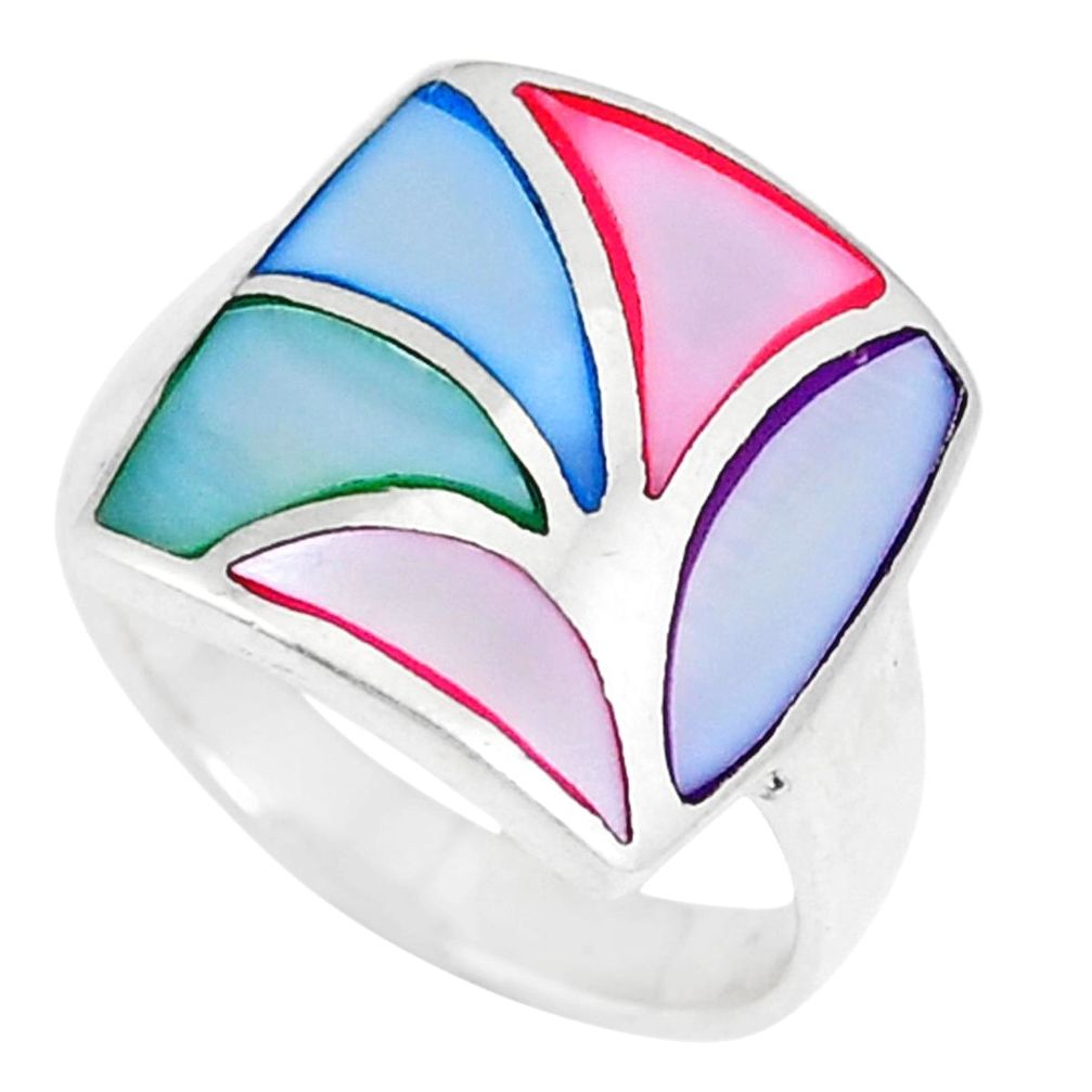 925 sterling silver 4.25gms multi color blister pearl enamel ring size 7 c22732