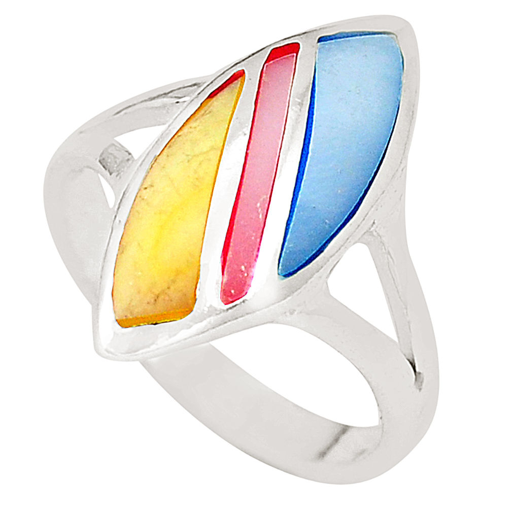 925 sterling silver multi color blister pearl enamel ring size 8 c12916