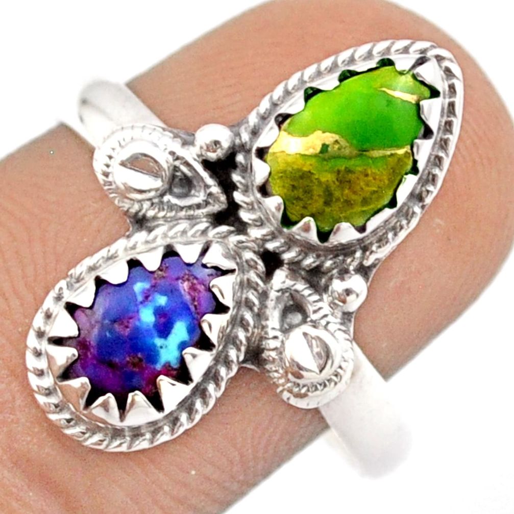 925 sterling silver 4.10cts multi color copper turquoise pear ring size 9 u16519